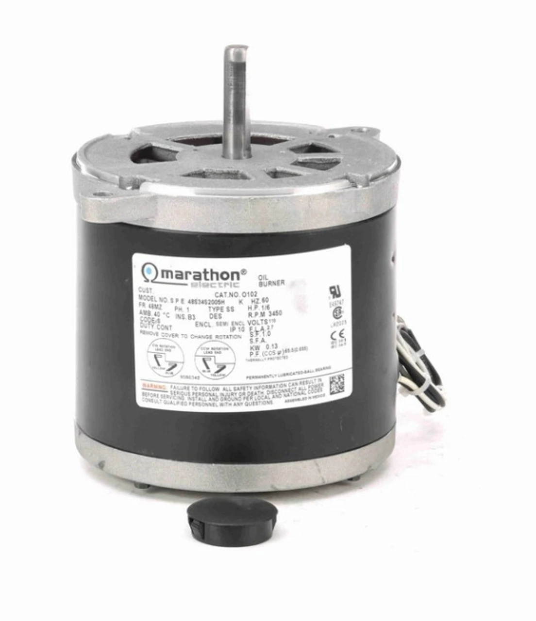 O102 Marathon 1/6 Hp (1 Speed) 115V 3450 RPM 48MZ Frame Split Phase Oil Burner Motor 1 O102 Marathon 1/6 Hp (1 Speed) 115V 3450 RPM 48MZ Frame Split Phase Oil Burner Motor