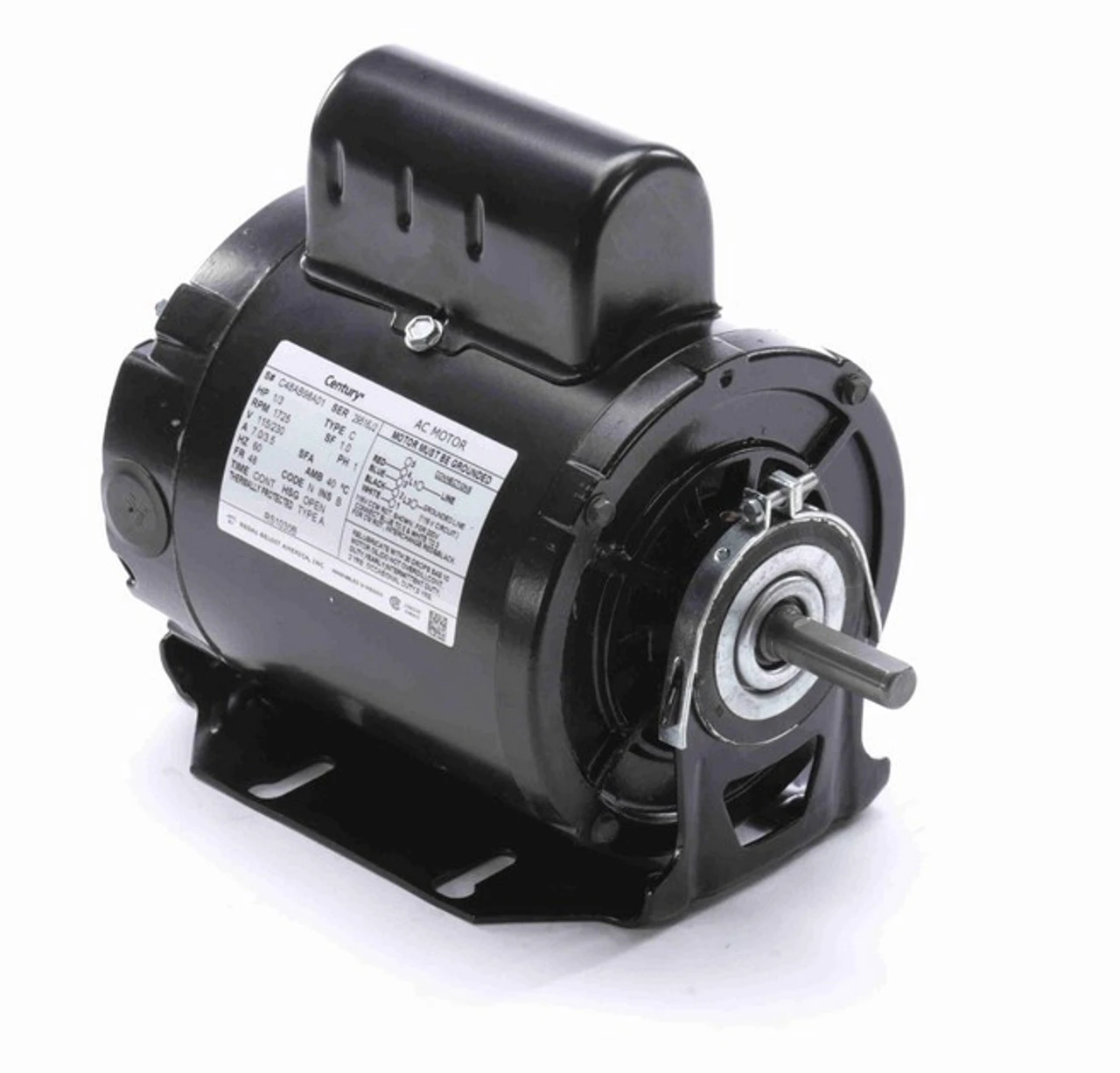RS1030B Century 1/3 Hp (1 Speed) 115/230V 1800 RPM Open 48 Frame Cap Start Resilient Base Motor 1 RS1030B Century 1/3 Hp (1 Speed) 115/230V 1800 RPM Open 48 Frame Cap Start Resilient Base Motor
