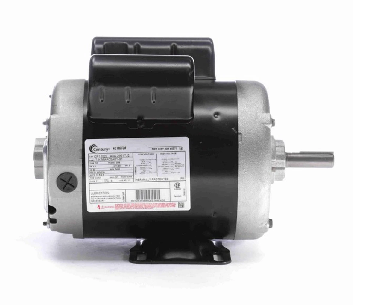 CP1152L Century 1 1/2 Hp (1 Speed) 115/230V 3600 RPM ODP 56 Frame Cap Start/Run Pressure Washer Motor 3 CP1152L Century 1 1/2 Hp (1 Speed) 115/230V 3600 RPM ODP 56 Frame Cap Start/Run Pressure Washer Motor - Image 3