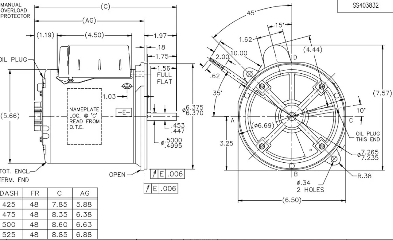O012 Marathon 1/5 Hp (1 Speed) 115/230V 3450 RPM 48N Frame Cap Start Oil Burner Motor 4 O012 Marathon 1/5 Hp (1 Speed) 115/230V 3450 RPM 48N Frame Cap Start Oil Burner Motor - Image 4