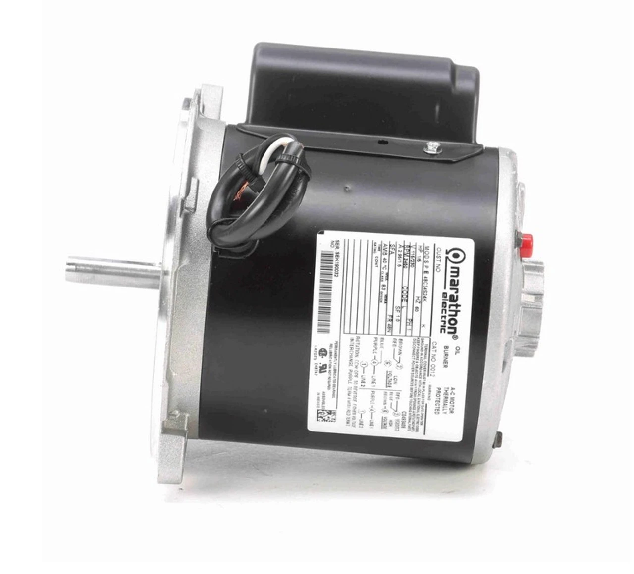 O012 Marathon 1/5 Hp (1 Speed) 115/230V 3450 RPM 48N Frame Cap Start Oil Burner Motor 3 O012 Marathon 1/5 Hp (1 Speed) 115/230V 3450 RPM 48N Frame Cap Start Oil Burner Motor - Image 3