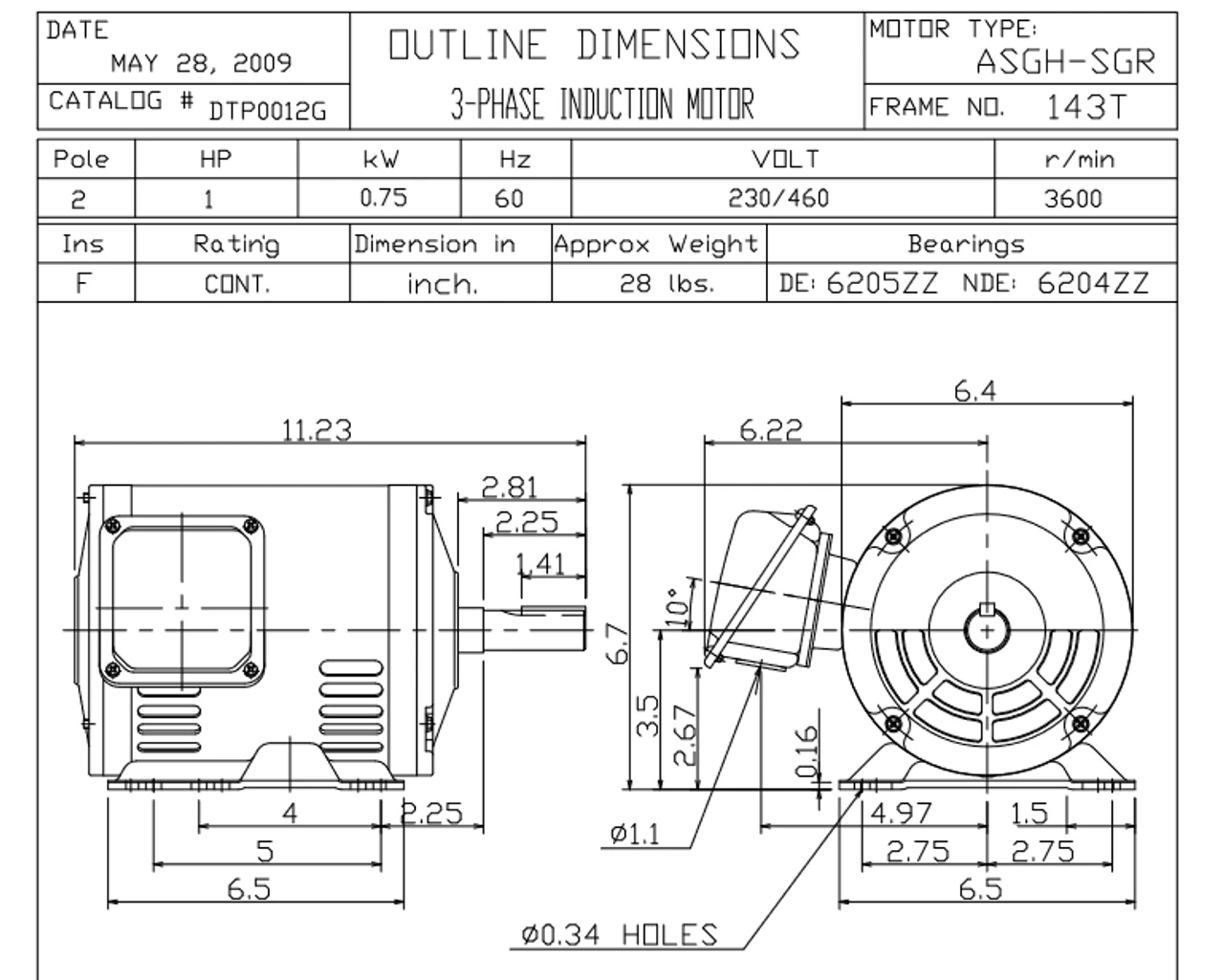 DTP0012G TECO Westinghouse 1 Hp 3600 RPM 143/145T Frame 230/460V ODP 3-Phase SGR Motor 2 DTP0012G TECO Westinghouse 1 Hp 3600 RPM 143/145T Frame 230/460V ODP 3-Phase SGR Motor - Image 2