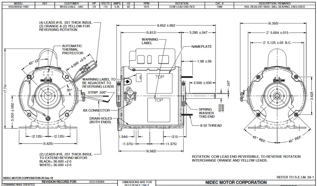 1388 Nidec 1/3 Hp 1175 RPM 115V 5.6" Dia. (Base) 1-Speed TEAO Unit Heater Motor 2 1388 Nidec 1/3 Hp 1175 RPM 115V 5.6" Dia. (Base) 1-Speed TEAO Unit Heater Motor - Image 2