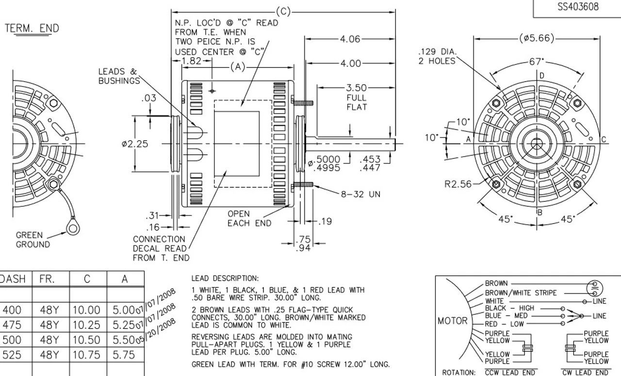 X013 Marathon 1/4 Hp 115V 1625 RPM (3 Speed) OPAO 48Y Frame Blower Motor 3 X013 Marathon 1/4 Hp 115V 1625 RPM (3 Speed) OPAO 48Y Frame Blower Motor - Image 3