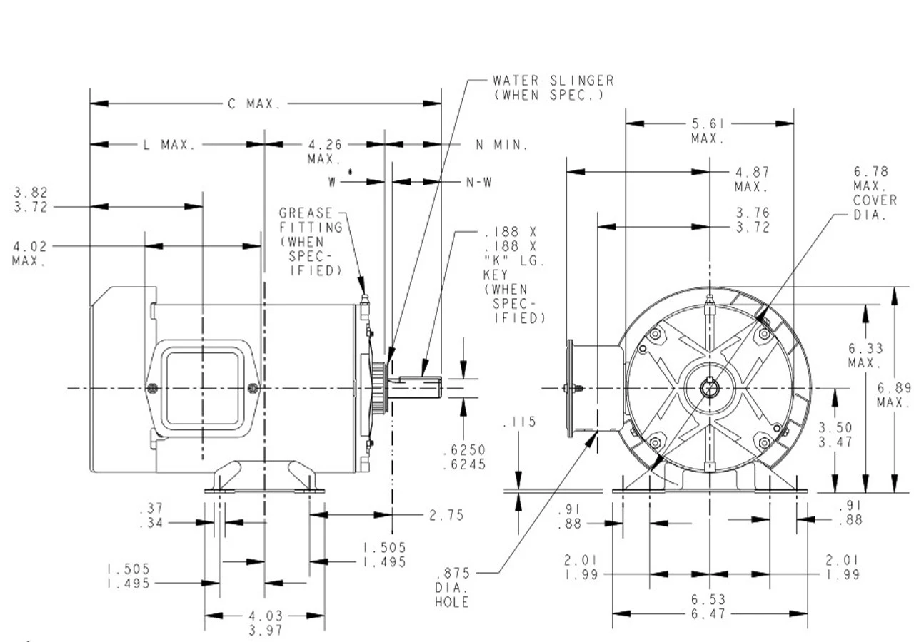 K163 Marathon 1 Hp 208-230/460V 3600 RPM 3-Phase 56 Frame TEFC (rigid Base) Motor 4 K163 Marathon 1 Hp 208-230/460V 3600 RPM 3-Phase 56 Frame TEFC (rigid Base) Motor - Image 4