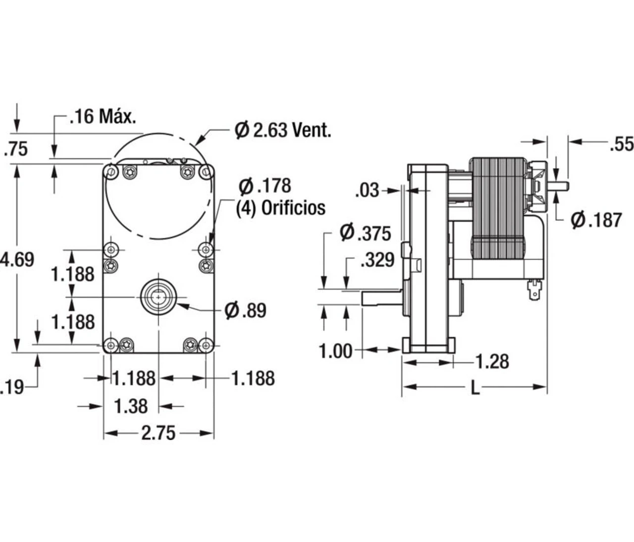 Dayton Model 1LNF9 Gear Motor 3/8" Shaft 26 RPM 1/50 Hp 115V (6Z908) 2 Dayton Model 1LNF9 Gear Motor 3/8" Shaft 26 RPM 1/50 Hp 115V (6Z908) - Image 2