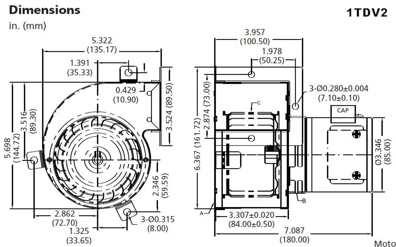 Dayton 1TDV2 High Temperature Blower 129 CFM 3250 RPM 115V (4C941) 2 Dayton 1TDV2 High Temperature Blower 129 CFM 3250 RPM 115V (4C941) - Image 2