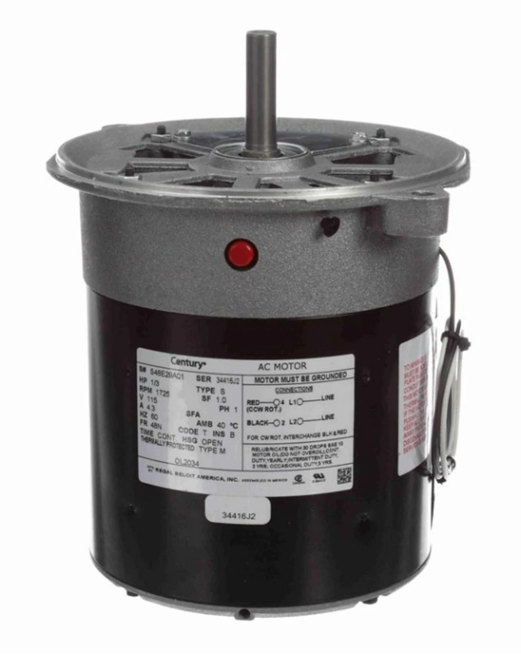 OL2034 Century 1/3 Hp (sleeve Bearing) 115V 1800 RPM Open 48N Frame Split Phase Oil Burner Motor 1 OL2034 Century 1/3 Hp (sleeve Bearing) 115V 1800 RPM Open 48N Frame Split Phase Oil Burner Motor