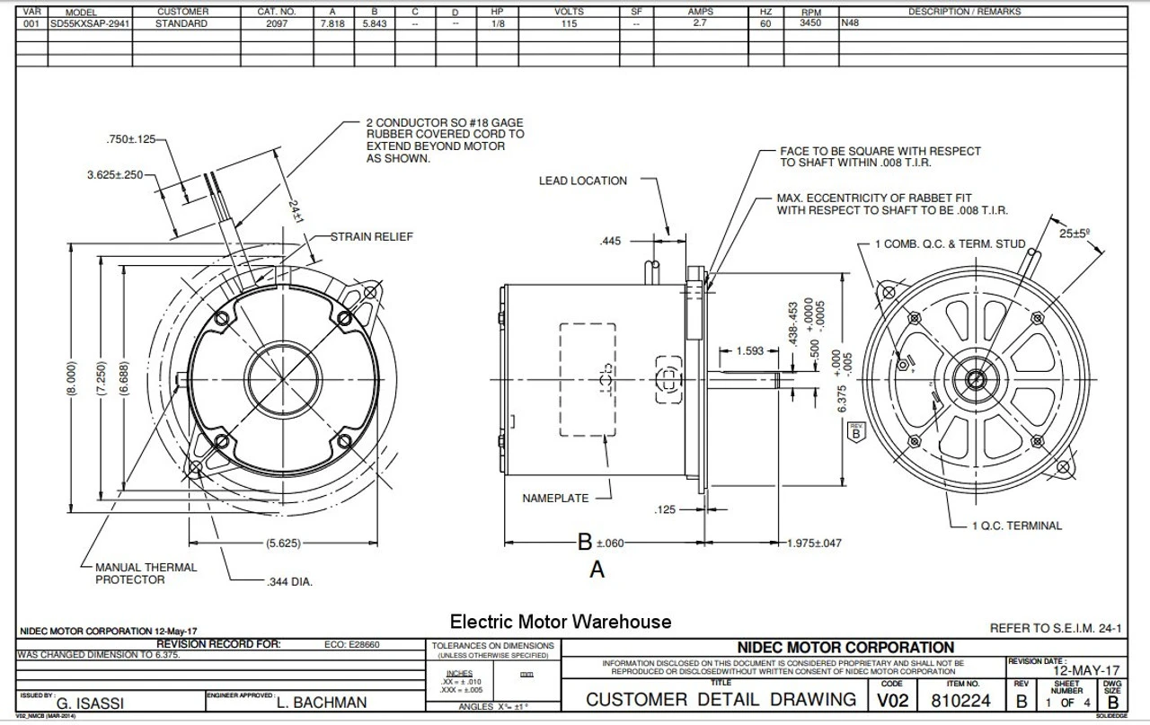 2097 Nidec | 1/8 Hp 3450 RPM 1-Speed 115V, 48N Oil Burner Motor 2 2097 Nidec | 1/8 Hp 3450 RPM 1-Speed 115V, 48N Oil Burner Motor - Image 2