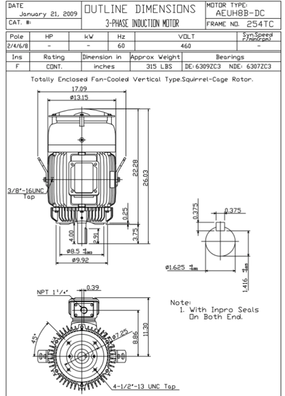 HBV7/56C TECO-Westinghouse 7 1/2 Hp 1200 RPM 254TC Vertical 460V TEFC Severe Duty Petro-Chem 3-Ph Motor 2 HBV7/56C TECO-Westinghouse 7 1/2 Hp 1200 RPM 254TC Vertical 460V TEFC Severe Duty Petro-Chem 3-Ph Motor - Image 2