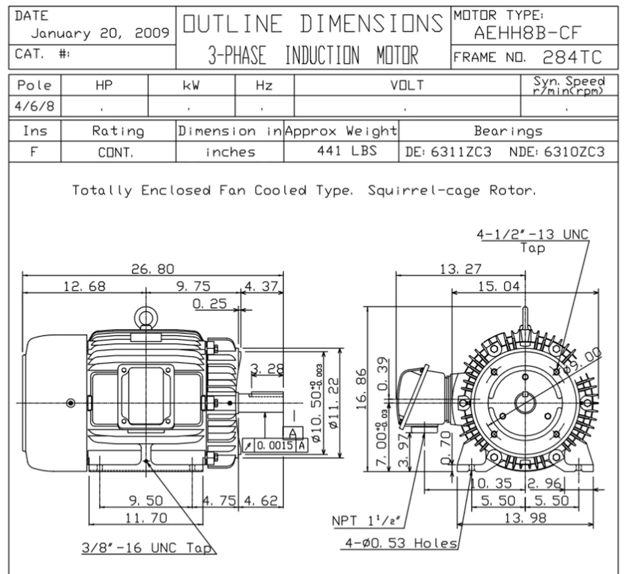 HB0156C TECO-Westinghouse 15 Hp 1200 RPM 284TC 460V TEFC Severe Duty Petro-Chem 3-Ph Motor 2 HB0156C TECO-Westinghouse 15 Hp 1200 RPM 284TC 460V TEFC Severe Duty Petro-Chem 3-Ph Motor - Image 2