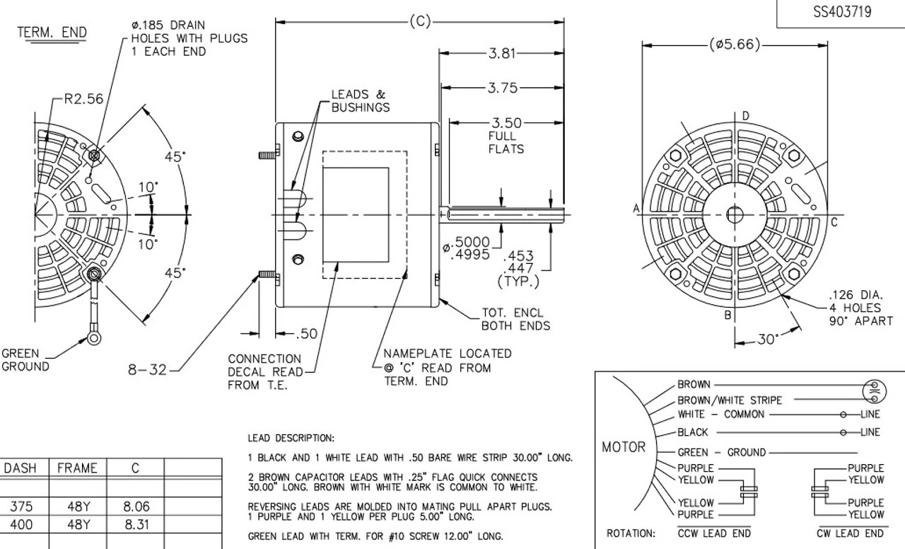 X297 Marathon 1/3 Hp 208-230V 1075 RPM TEAO Shaft Down 48Z Frame Condenser Fan Motor 3 X297 Marathon 1/3 Hp 208-230V 1075 RPM TEAO Shaft Down 48Z Frame Condenser Fan Motor - Image 3