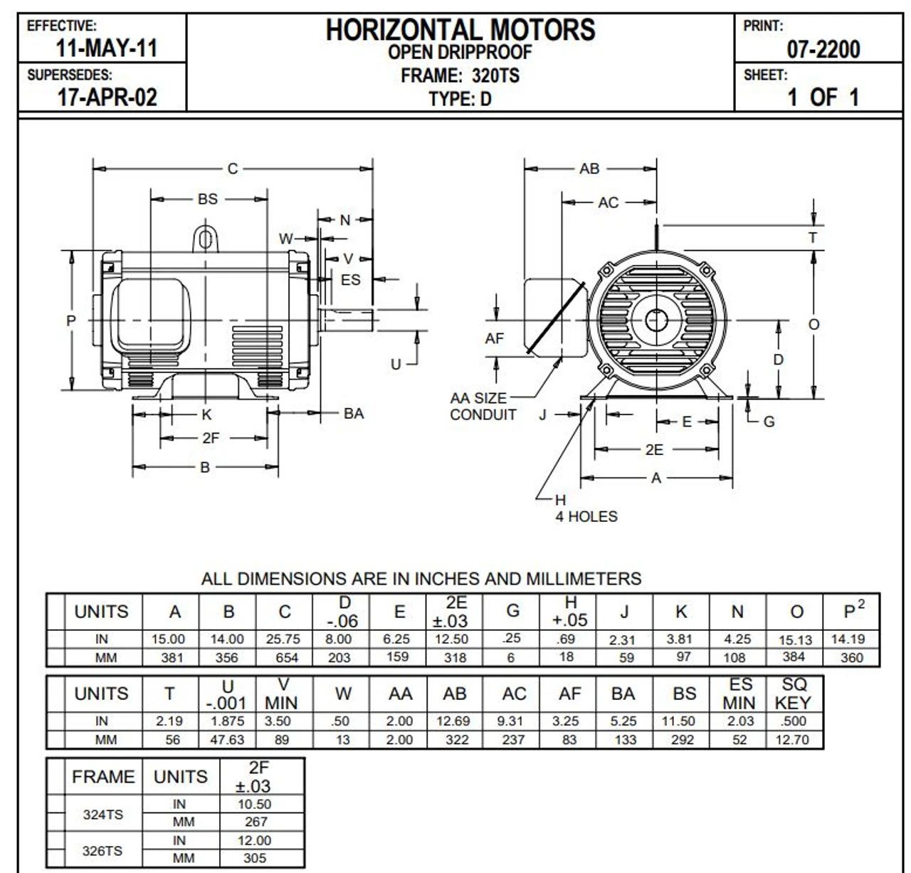 D50P2DS Nidec | 50 Hp 1800 RPM 326TS Frame 208-230/460V ODP Electric Motor Nide 2 D50P2DS Nidec | 50 Hp 1800 RPM 326TS Frame 208-230/460V ODP Electric Motor Nide - Image 2
