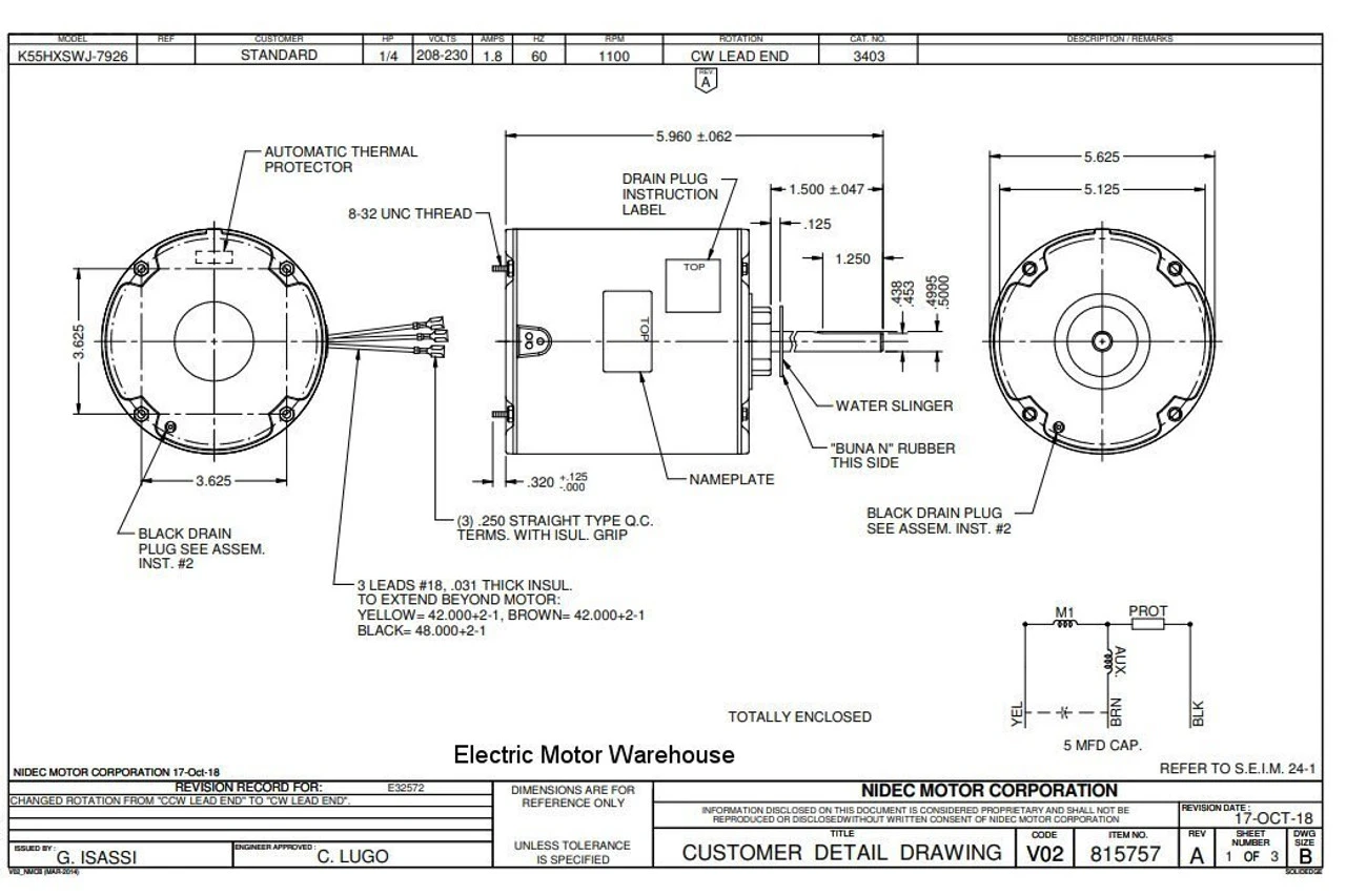 3403 Nidec | 1/4 Hp 1100 RPM 1-Speed 208-230V; 5.6" Blower Motor 3 3403 Nidec | 1/4 Hp 1100 RPM 1-Speed 208-230V; 5.6" Blower Motor - Image 3