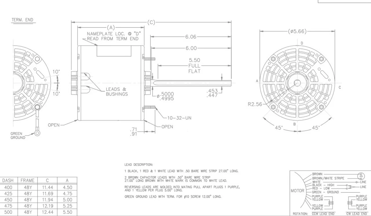 X038 Marathon 1/2 Hp 460V 1075 RPM (2 Speed) OPAO 48Y Frame Blower Motor 3 X038 Marathon 1/2 Hp 460V 1075 RPM (2 Speed) OPAO 48Y Frame Blower Motor - Image 3