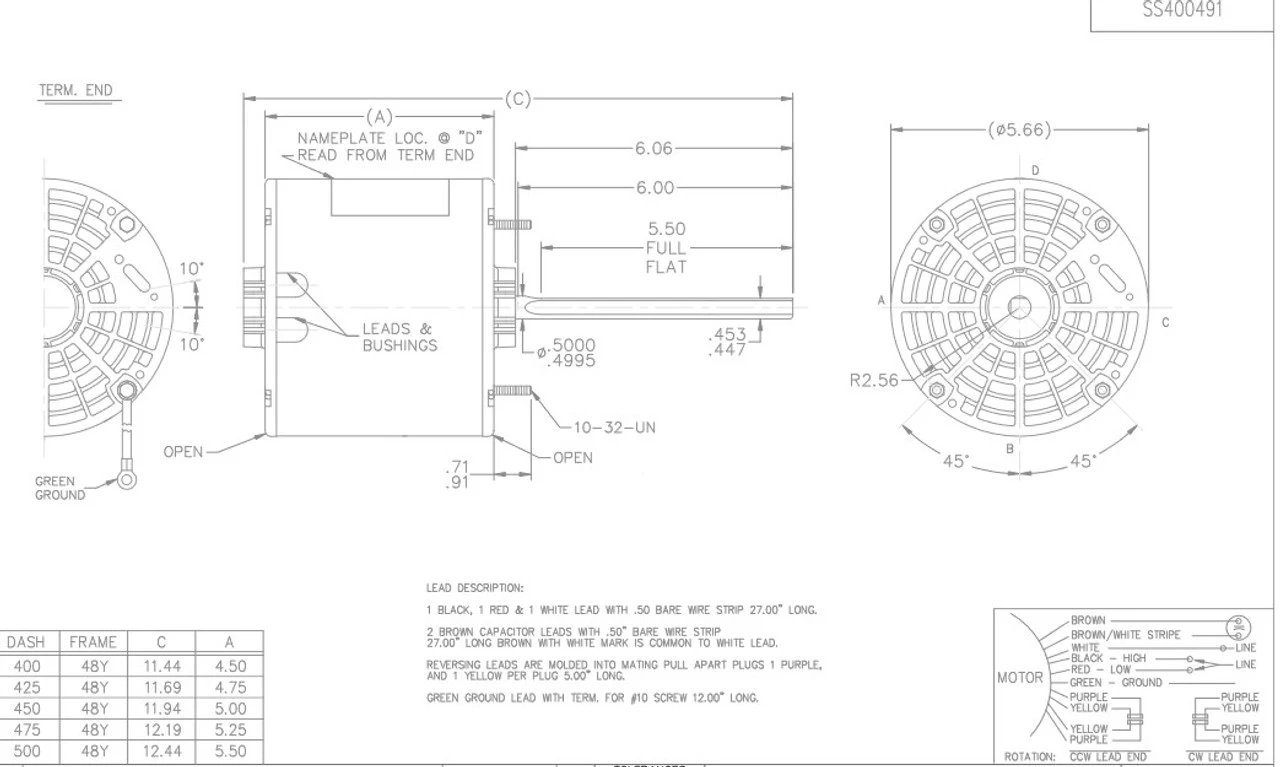 X039 Marathon 3/4 Hp 460V 1075 RPM (2 Speed) OPAO 48Z Frame Blower Motor 3 X039 Marathon 3/4 Hp 460V 1075 RPM (2 Speed) OPAO 48Z Frame Blower Motor - Image 3