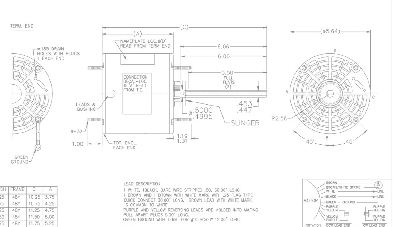 X414 Marathon 1/2 Hp 208-230V 1075 RPM TEAO 48Z Frame Condenser Fan Motor 3 X414 Marathon 1/2 Hp 208-230V 1075 RPM TEAO 48Z Frame Condenser Fan Motor - Image 3