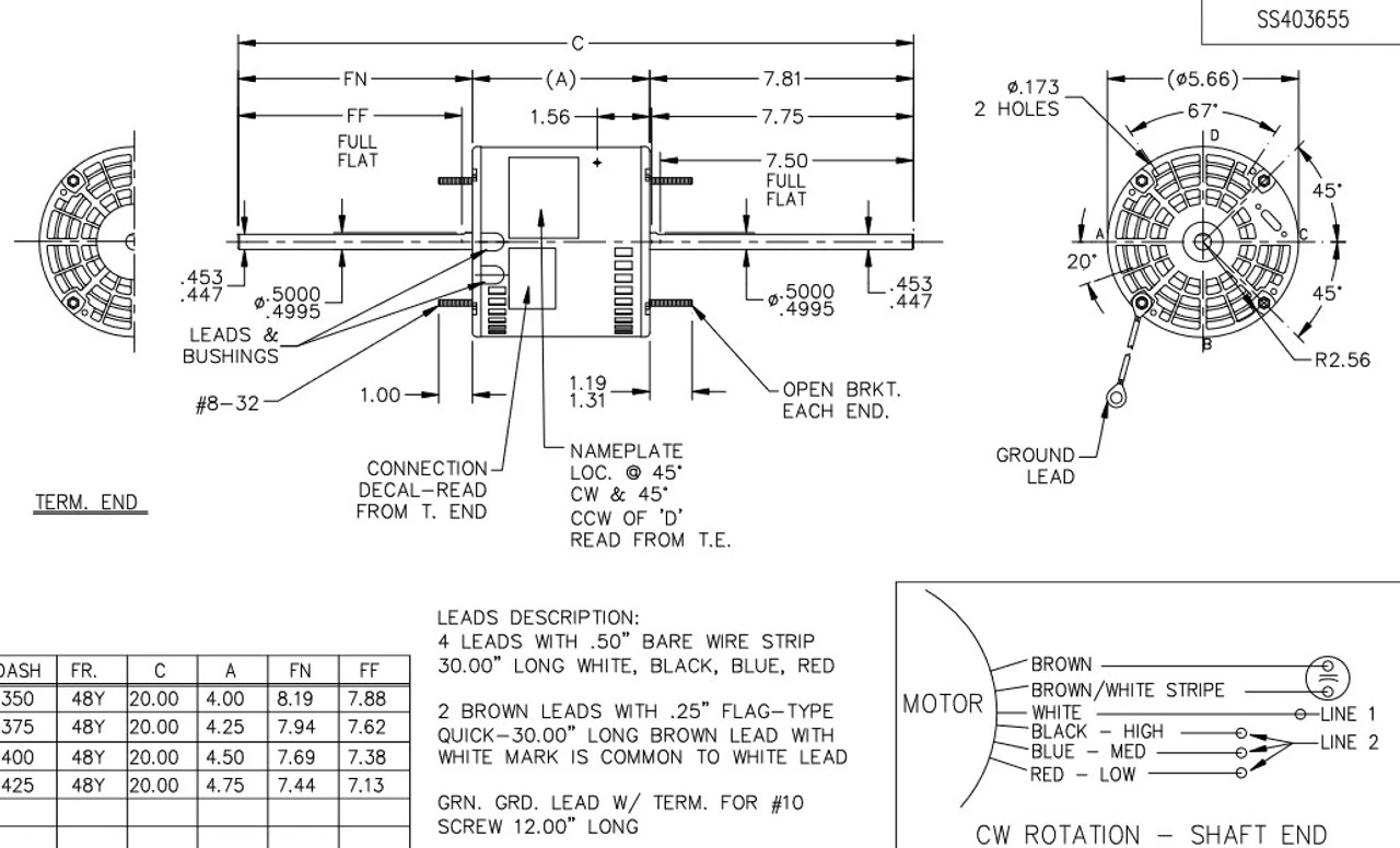 X042 Marathon 1/6 Hp 115V 1075 RPM (3 Speed) OPAO 48Y Frame Double-Shaft Blower Motor 4 X042 Marathon 1/6 Hp 115V 1075 RPM (3 Speed) OPAO 48Y Frame Double-Shaft Blower Motor - Image 4