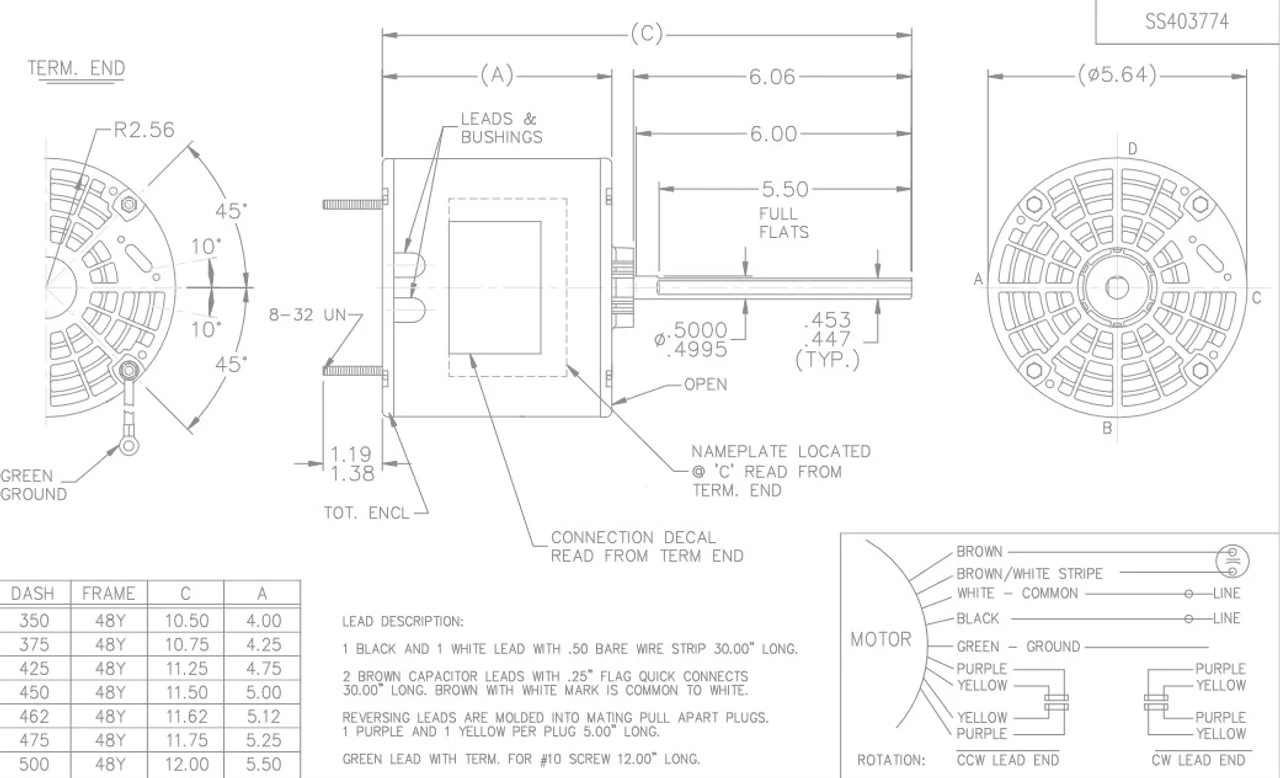 X441 Marathon 1/4 Hp 208-230V 1075 RPM OPAO Shaft Down 48Z Frame Condenser Fan Motor 3 X441 Marathon 1/4 Hp 208-230V 1075 RPM OPAO Shaft Down 48Z Frame Condenser Fan Motor - Image 3