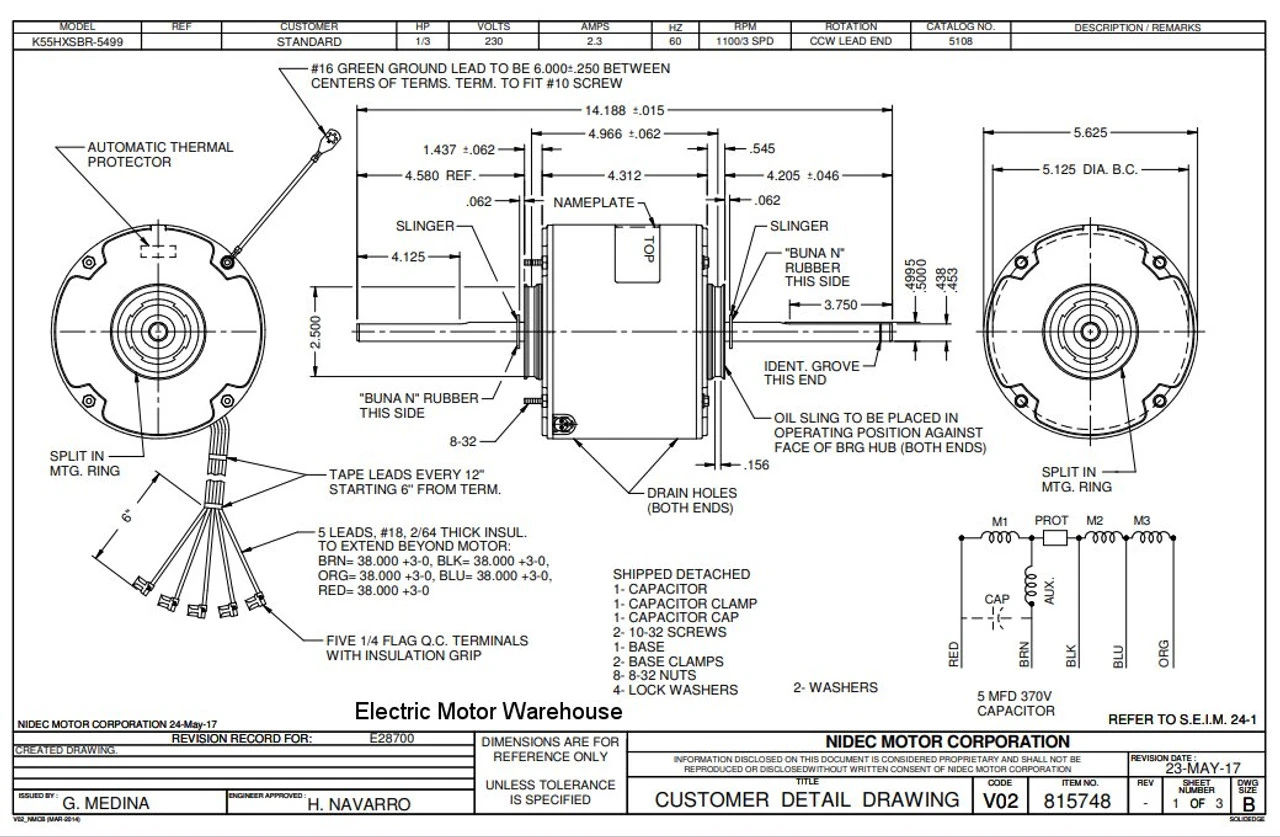 5108 Nidec | 1/3 Hp 1100 RPM 3-Speed 230V; 5.6" Blower Motor 2 5108 Nidec | 1/3 Hp 1100 RPM 3-Speed 230V; 5.6" Blower Motor - Image 2