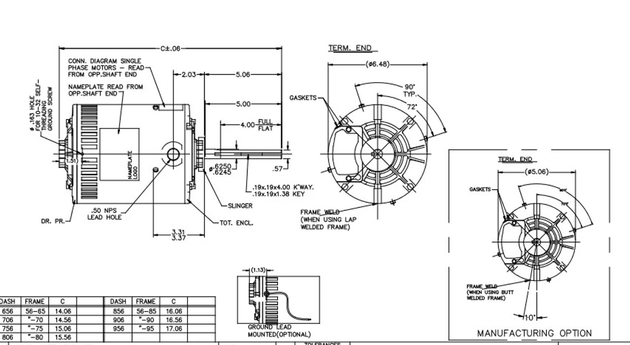 X530 Marathon 1 1/2 Hp 3-phase 575V 825 RPM OPAO 56Y Frame Condenser Fan Motor 4 X530 Marathon 1 1/2 Hp 3-phase 575V 825 RPM OPAO 56Y Frame Condenser Fan Motor - Image 4