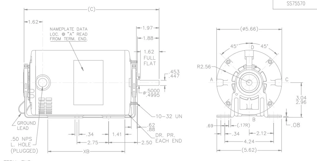 B606 Marathon 1/4 Hp (1 Speed) 277V 1800 RPM ODP 48Z Frame Resilient Base Blower Motor 4 B606 Marathon 1/4 Hp (1 Speed) 277V 1800 RPM ODP 48Z Frame Resilient Base Blower Motor - Image 4
