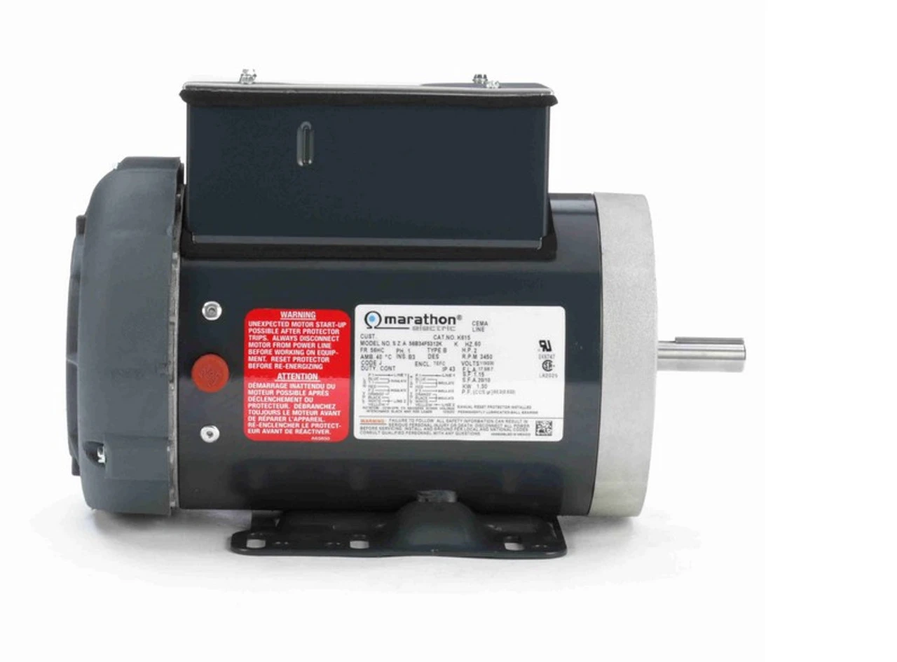 K615 Marathon 2 Hp 115/230V 3600 RPM 56HC Frame TEFC Cap Start/Run Motor 3 K615 Marathon 2 Hp 115/230V 3600 RPM 56HC Frame TEFC Cap Start/Run Motor - Image 3
