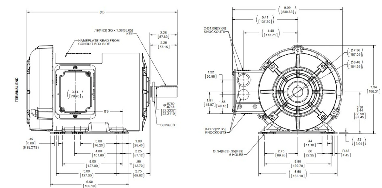 H700 Marathon 3/4 Hp 208-230/460V 1200 RPM 3-Phase 143T Frame TEFC (rigid Base) Motor 4 H700 Marathon 3/4 Hp 208-230/460V 1200 RPM 3-Phase 143T Frame TEFC (rigid Base) Motor - Image 4