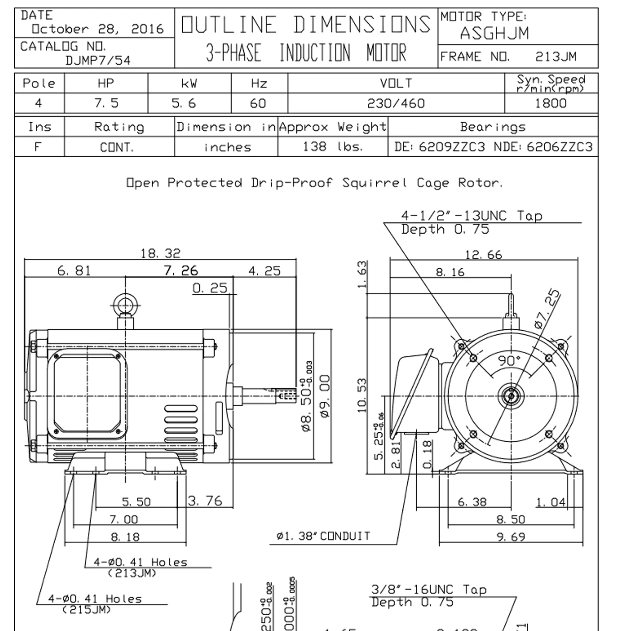 DJMP7/54 TECO Westinghouse 7 1/2 Hp 1800 RPM 213/215JM Frame 230/460V ODP Close-Coupled 3-Phase Motor 2 DJMP7/54 TECO Westinghouse 7 1/2 Hp 1800 RPM 213/215JM Frame 230/460V ODP Close-Coupled 3-Phase Motor - Image 2