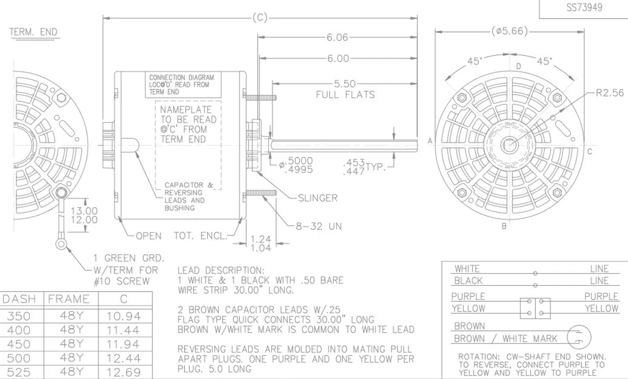 X099 Marathon 3/4 Hp 460V 1075 RPM OPAO 48Y Frame Condenser Fan Motor 3 X099 Marathon 3/4 Hp 460V 1075 RPM OPAO 48Y Frame Condenser Fan Motor - Image 3