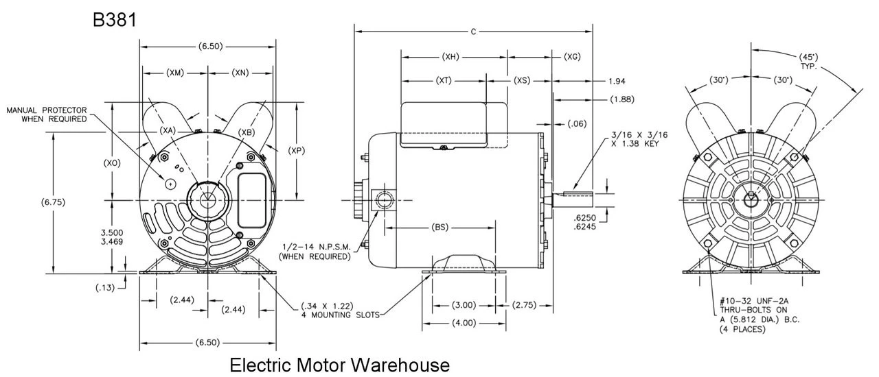 B381 Century 2 HP SPL 3450 RPM M56 Frame 115/230V Air Compressor Motor - Century #B381 4 B381 Century 2 HP SPL 3450 RPM M56 Frame 115/230V Air Compressor Motor - Century #B381 - Image 4