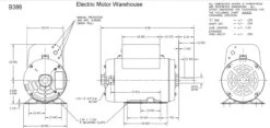 B386 Century 5 HP SPL 3450 RPM R56HZ Frame 208-230V Air Compressor Motor - Century # B386 -Electric Motor Warehouse Store B386 dim 16538.1555091136