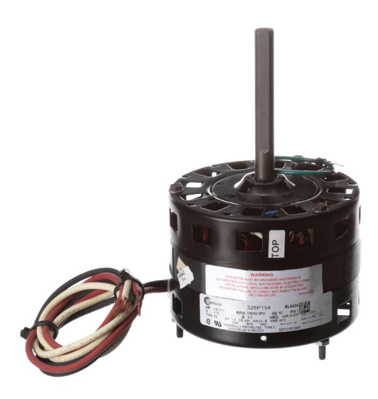 Century BL6424 Motor | 1/8 Hp 1050 RPM 2-Speed CW 5" Diameter 115 Volts 1 Century BL6424 Motor | 1/8 Hp 1050 RPM 2-Speed CW 5" Diameter 115 Volts