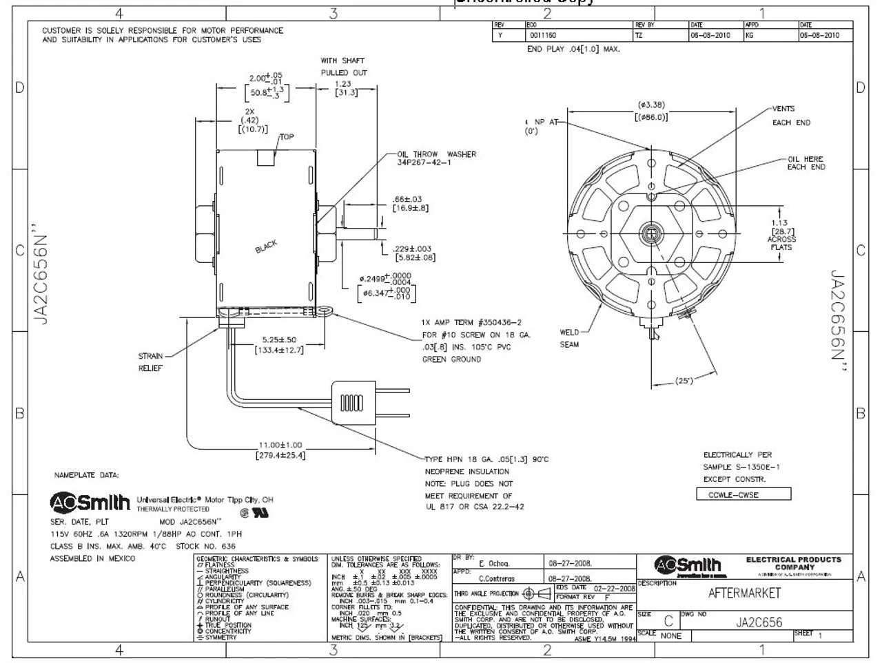 Fasco D0636 Motor | 1/88 HP 1320 RPM 115V 3.3" Dia. CW Rotation Nutone Bath Fan Motor 2 Fasco D0636 Motor | 1/88 HP 1320 RPM 115V 3.3" Dia. CW Rotation Nutone Bath Fan Motor - Image 2