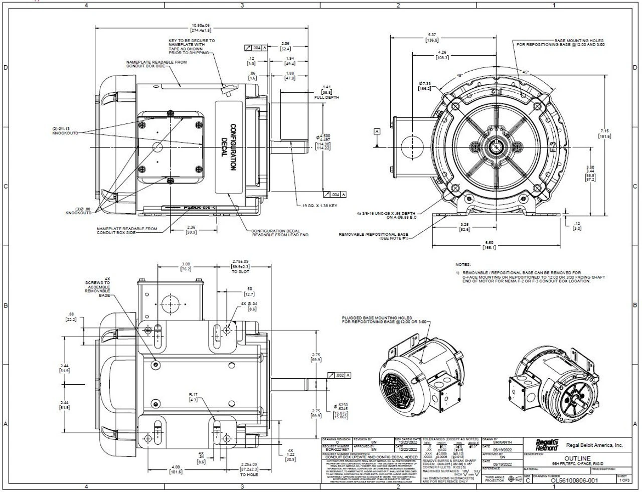 FX12BK004 | 1/2 HP 1800 RPM 56C 208-230/460v 3 Phase TEFC, FLEX-IN-1 Marathon Electric Motor 2 FX12BK004 | 1/2 HP 1800 RPM 56C 208-230/460v 3 Phase TEFC, FLEX-IN-1 Marathon Electric Motor - Image 2