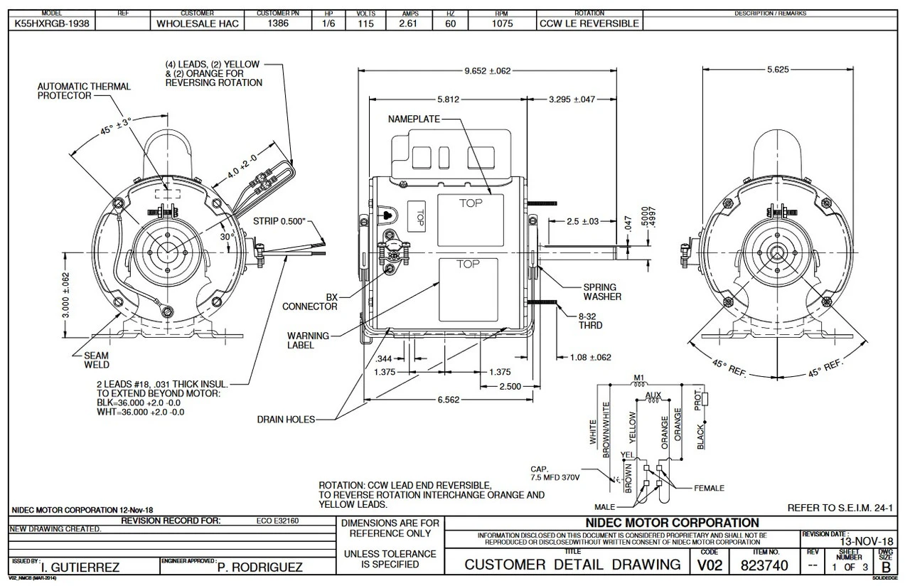 1386 Nidec | 1/6 Hp 1075 RPM 1-Speed 115V; 5.6" Blower Motor 2 1386 Nidec | 1/6 Hp 1075 RPM 1-Speed 115V; 5.6" Blower Motor - Image 2