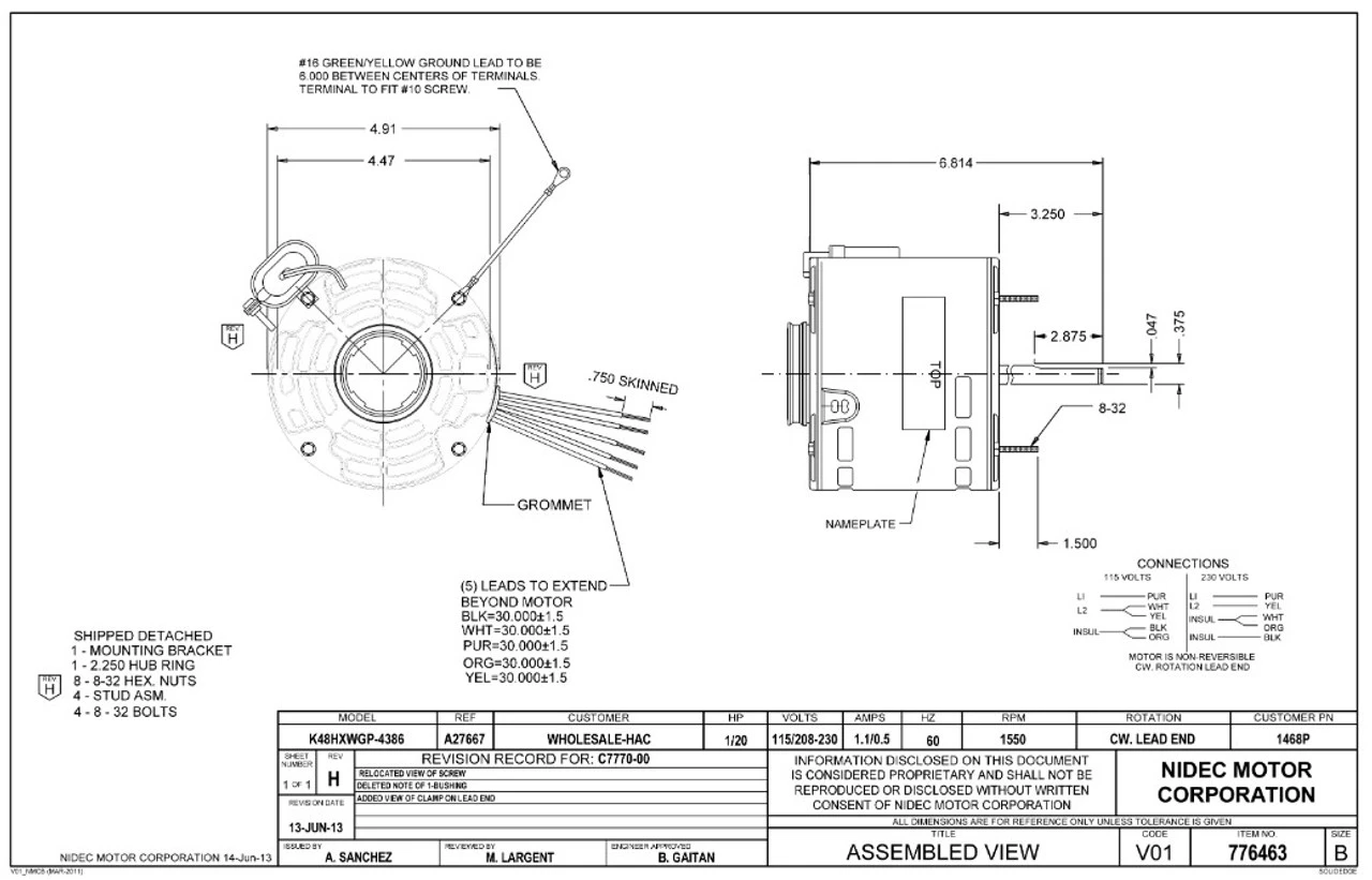 1468P Nidec | 1/20 Hp 1550 RPM 1-Speed 115/208-230V; 5.6" Blower Motor 4 1468P Nidec | 1/20 Hp 1550 RPM 1-Speed 115/208-230V; 5.6" Blower Motor - Image 4