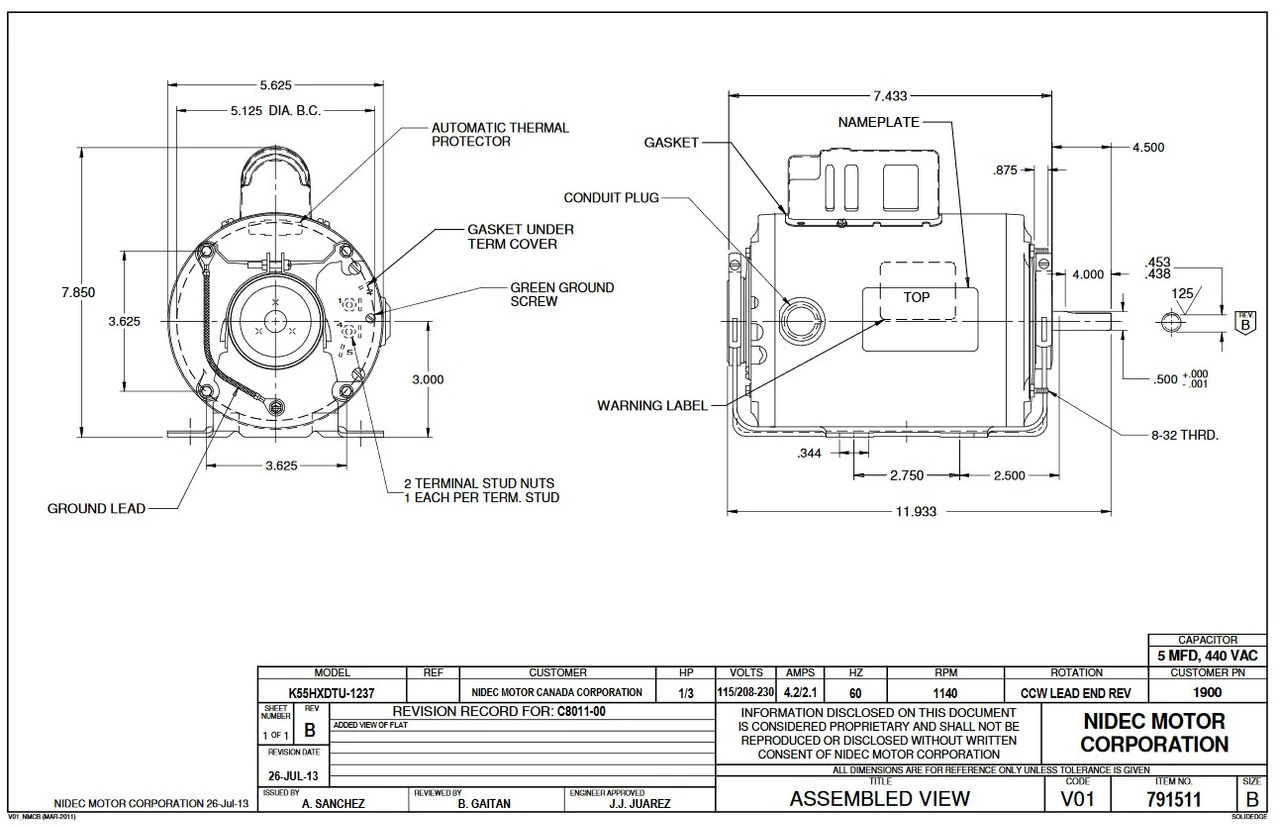 1900 Nidec | 1/3 Hp 1130 RPM 1-Speed 115-208/230V; 5.6" Blower Motor 2 1900 Nidec | 1/3 Hp 1130 RPM 1-Speed 115-208/230V; 5.6" Blower Motor - Image 2