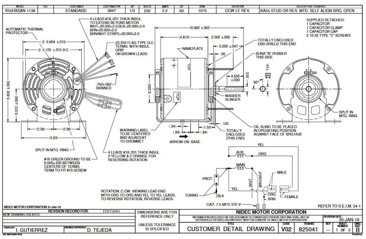 3847 Nidec | 1/3 Hp 1075 RPM 1-Speed 230V; 5.6" Condenser Motor 2 3847 Nidec | 1/3 Hp 1075 RPM 1-Speed 230V; 5.6" Condenser Motor - Image 2