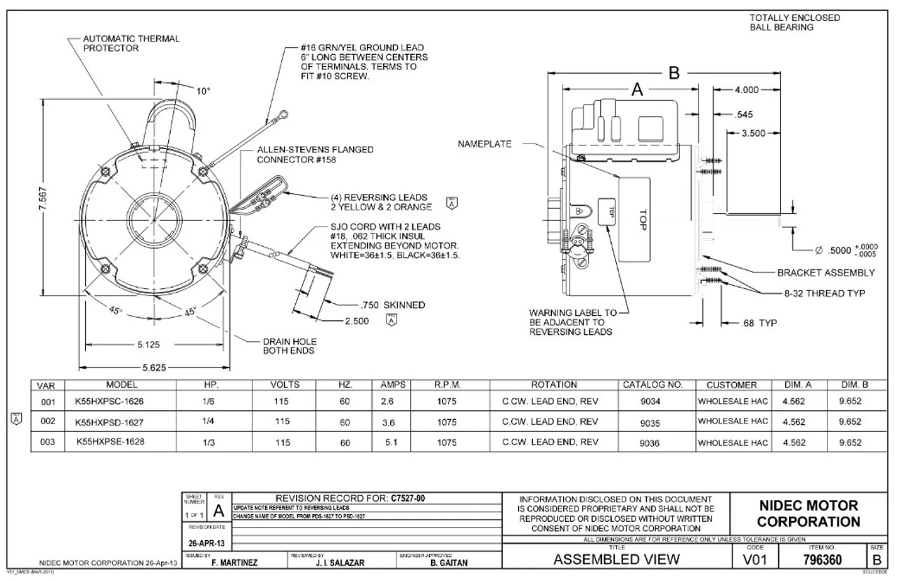 9034 Nidec | 1/6 Hp 1075 RPM 1-Speed 115V; 5.6" Blower Motor 2 9034 Nidec | 1/6 Hp 1075 RPM 1-Speed 115V; 5.6" Blower Motor - Image 2