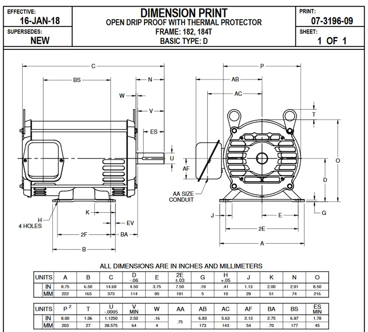D3P2G Nidec | 3 Hp 1800 RPM 182T Frame 575V ODP Motor Electric Motor Nidec 2 D3P2G Nidec | 3 Hp 1800 RPM 182T Frame 575V ODP Motor Electric Motor Nidec - Image 2