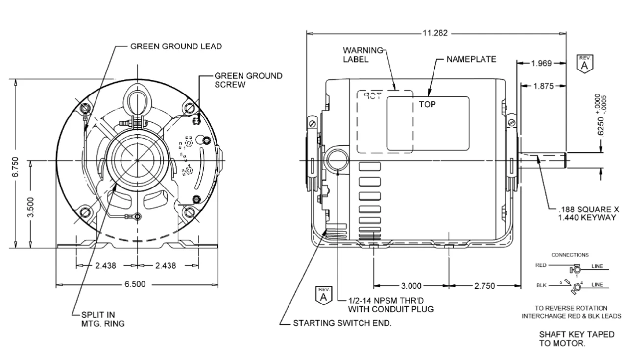 D34B2N9 Nidec 3/4 Hp 1800 RPM 56 Frame (Resilient Base) 1-Speed 115V ODP Blower Motor 2 D34B2N9 Nidec 3/4 Hp 1800 RPM 56 Frame (Resilient Base) 1-Speed 115V ODP Blower Motor - Image 2