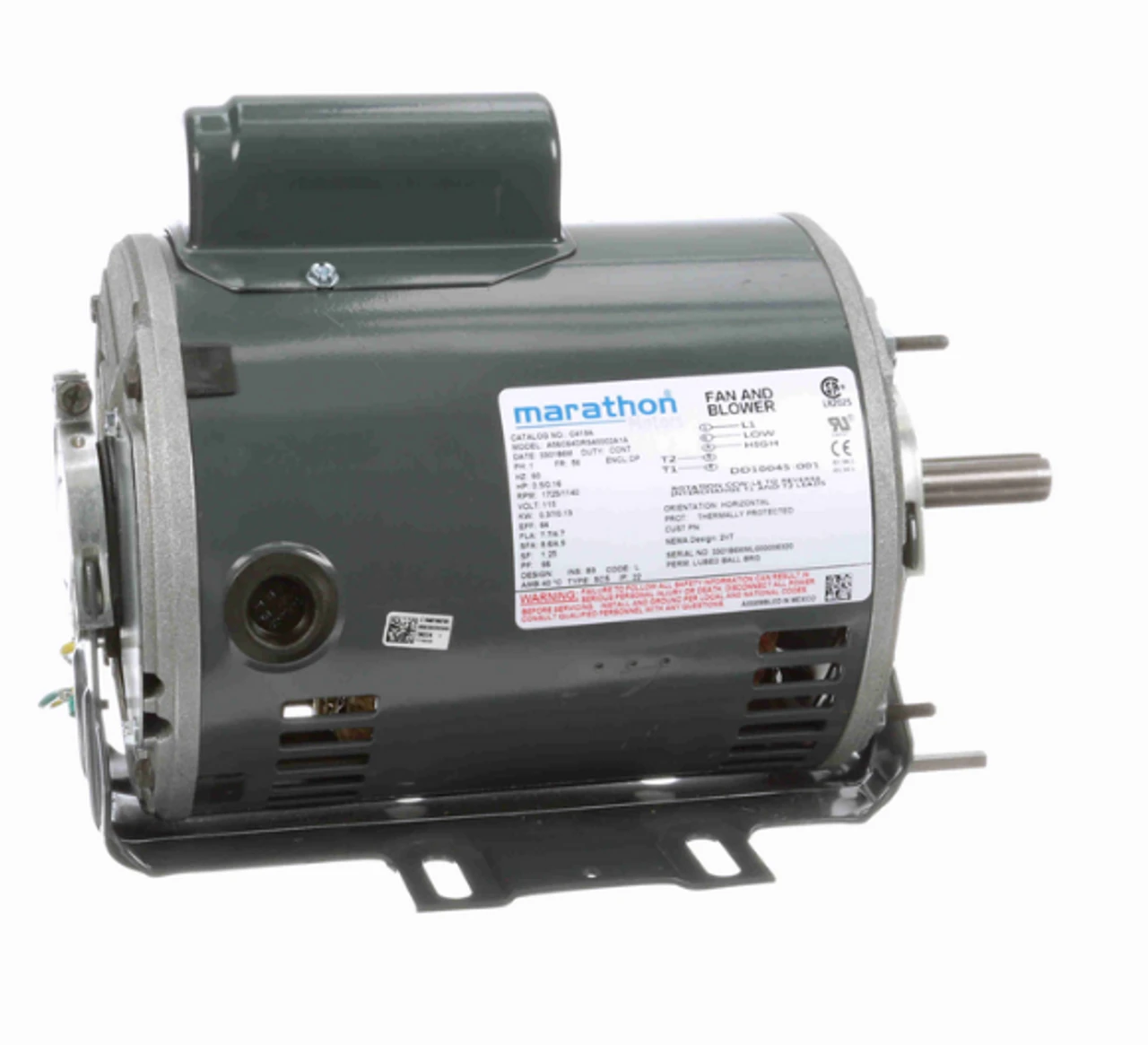 C419A Marathon 1/2 HP 1800/1200 RPM 2-Speed 115V 56 Frame ODP 1-Phase Blower Motor 1 C419A Marathon 1/2 HP 1800/1200 RPM 2-Speed 115V 56 Frame ODP 1-Phase Blower Motor