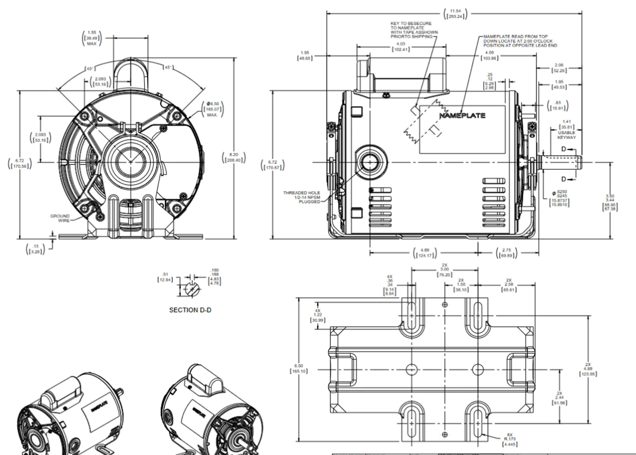 C419A Marathon 1/2 HP 1800/1200 RPM 2-Speed 115V 56 Frame ODP 1-Phase Blower Motor 4 C419A Marathon 1/2 HP 1800/1200 RPM 2-Speed 115V 56 Frame ODP 1-Phase Blower Motor - Image 4