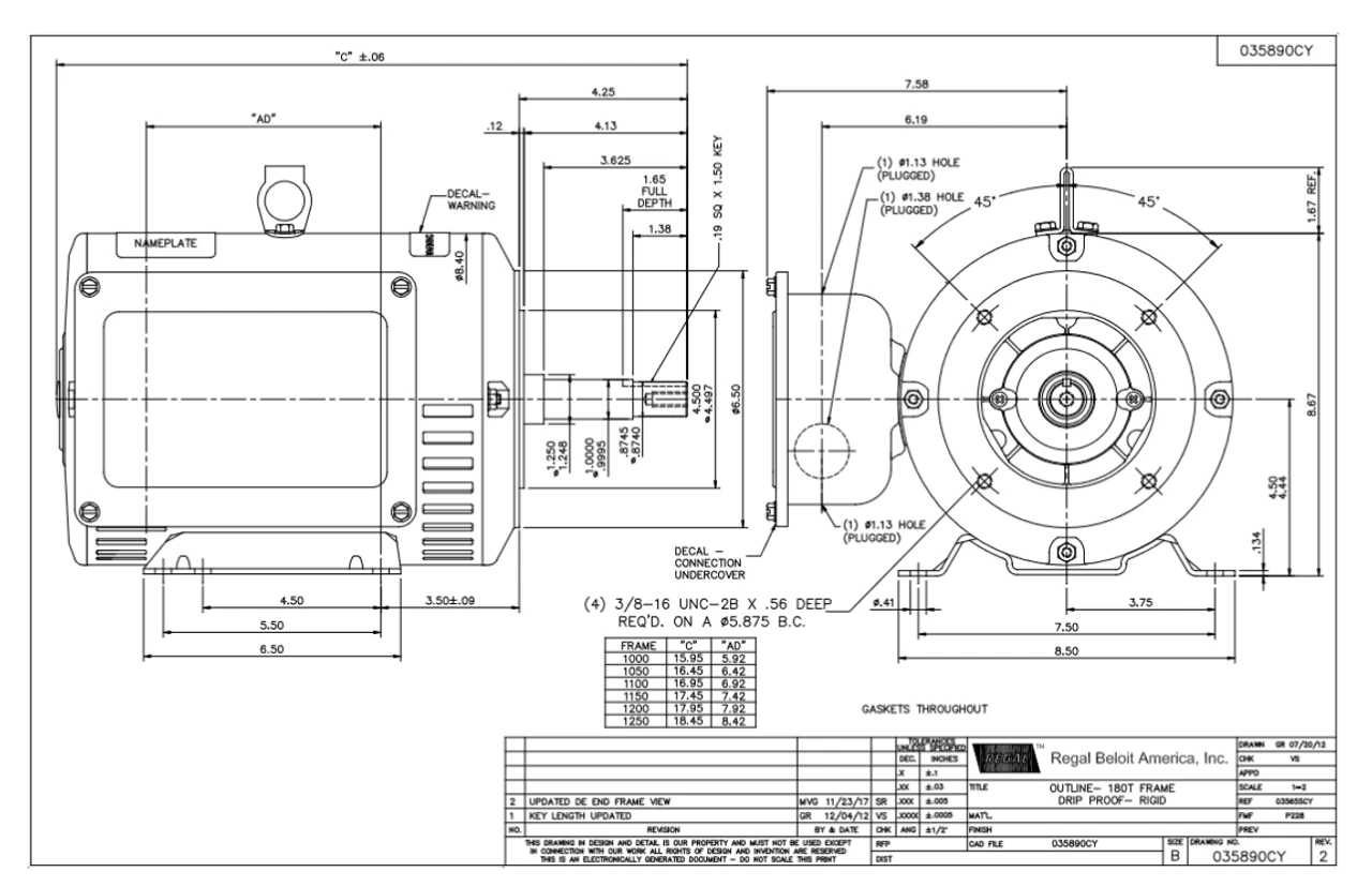 P231M2 Century Motor 5 Hp 3600 RPM 230V 1-phase 184JM Frame Close-Coupled Pump Motor 4 P231M2 Century Motor 5 Hp 3600 RPM 230V 1-phase 184JM Frame Close-Coupled Pump Motor - Image 4