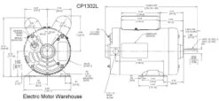 CP1302L Century 3 HP 3450 RPM 56 Frame 208-230V Air Compressor Motor - Century # CP1302L -Electric Motor Warehouse Store cp1302l dim 78475.1555333066