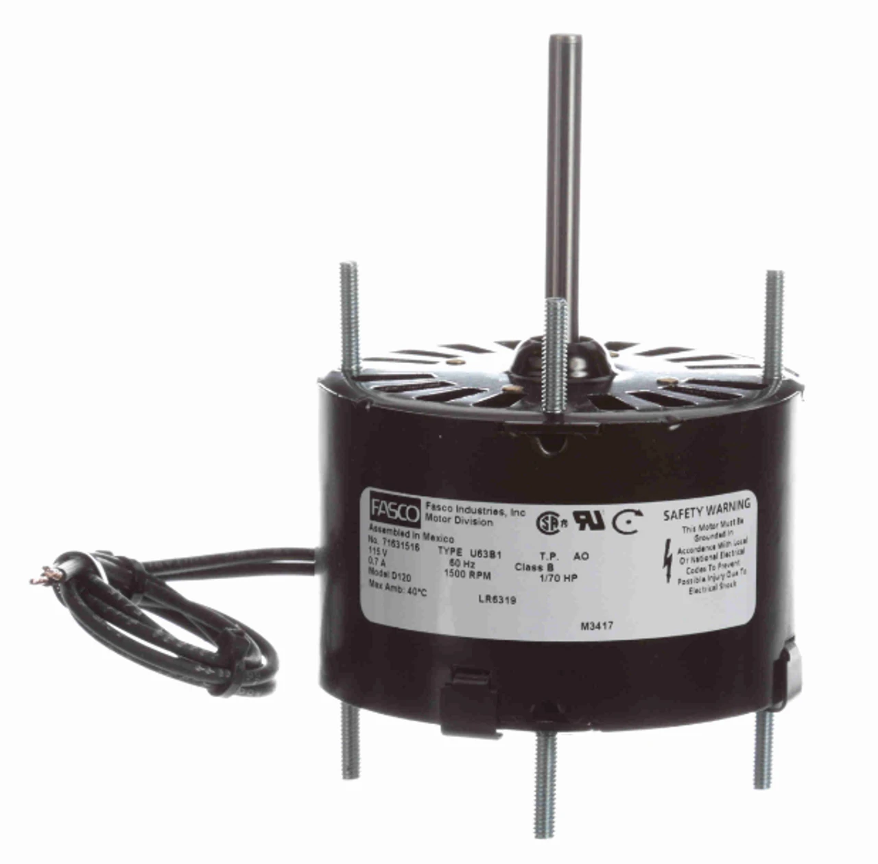 Fasco D120 Motor | 1/70 Hp 1500 RPM CW 3.3" Diameter 115 Volts 1 Fasco D120 Motor | 1/70 Hp 1500 RPM CW 3.3" Diameter 115 Volts
