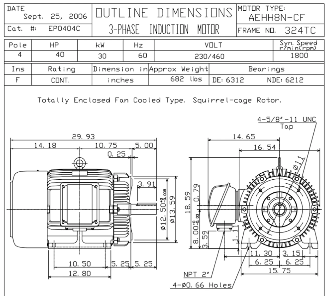 EP0404C TECO Westinghouse 40 Hp 1800 RPM 324TC Cast Iron 230/460V TEFC Severe Duty 3-Phase Motor 2 EP0404C TECO Westinghouse 40 Hp 1800 RPM 324TC Cast Iron 230/460V TEFC Severe Duty 3-Phase Motor - Image 2