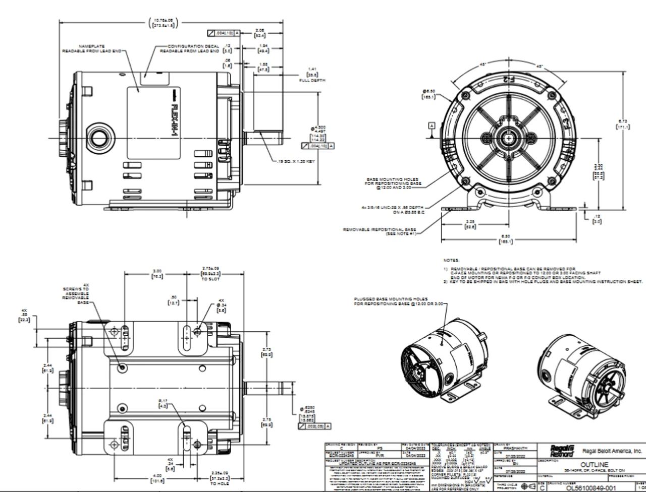 FX13BK005 | 1/3 HP 1200 RPM 56C 208-230/460V 3 Phase ODP, FLEX-IN-1 Marathon Electric Motor 2 FX13BK005 | 1/3 HP 1200 RPM 56C 208-230/460V 3 Phase ODP, FLEX-IN-1 Marathon Electric Motor - Image 2