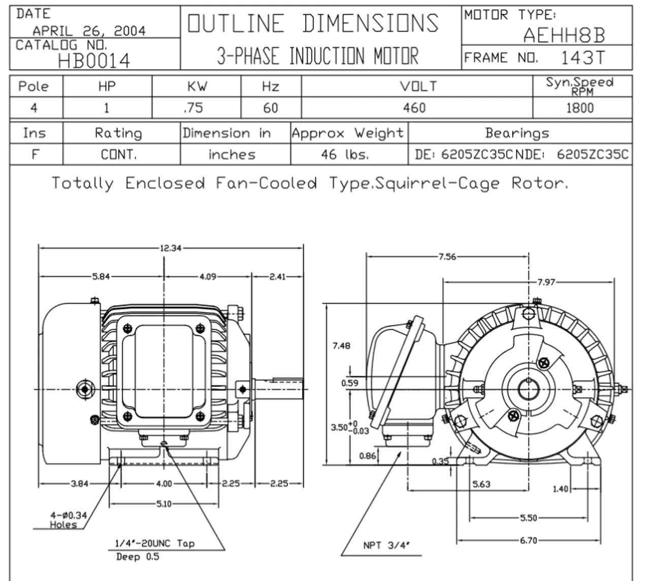 HB0014 TECO-Westinghouse 1 Hp 1800 RPM 143T 460V TEFC Severe Duty Petro-Chem 3-Ph Motor 2 HB0014 TECO-Westinghouse 1 Hp 1800 RPM 143T 460V TEFC Severe Duty Petro-Chem 3-Ph Motor - Image 2
